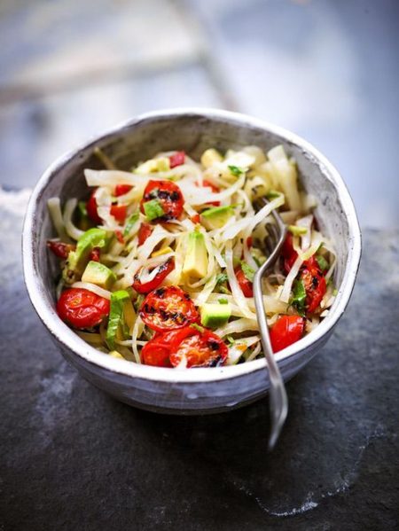 Char grilled tomato and avocado slaw