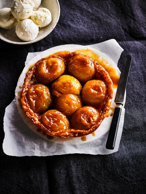 Apple tart tatin and smoked milk ice cream